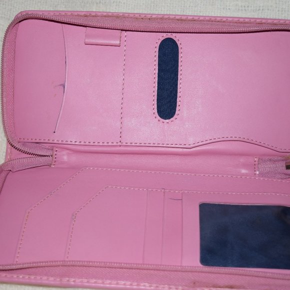 MAZE  Pink Leather Zip Around Wallet  Clutch Credit Card Case Passport Holder N4 - Picture 3 of 8